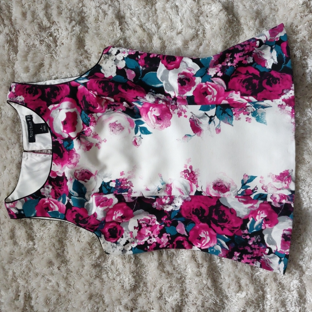 White & Magenta Floral Sleeveless Peplum Top by Worthington